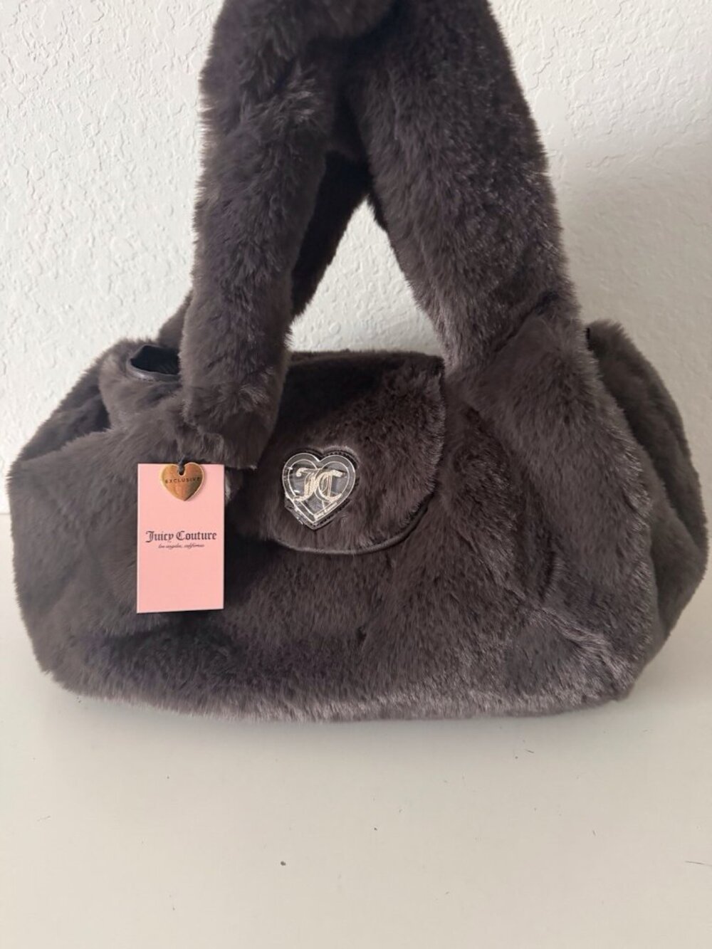 Juicy Couture Fab Large Shoulder Bag Faux Fur Chocolate Brown VIRAL NEW